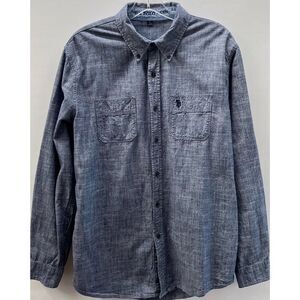 US Polo Assn. Men's Size L Blue Denim Long-Sleeve Button-Up Collared Shirt